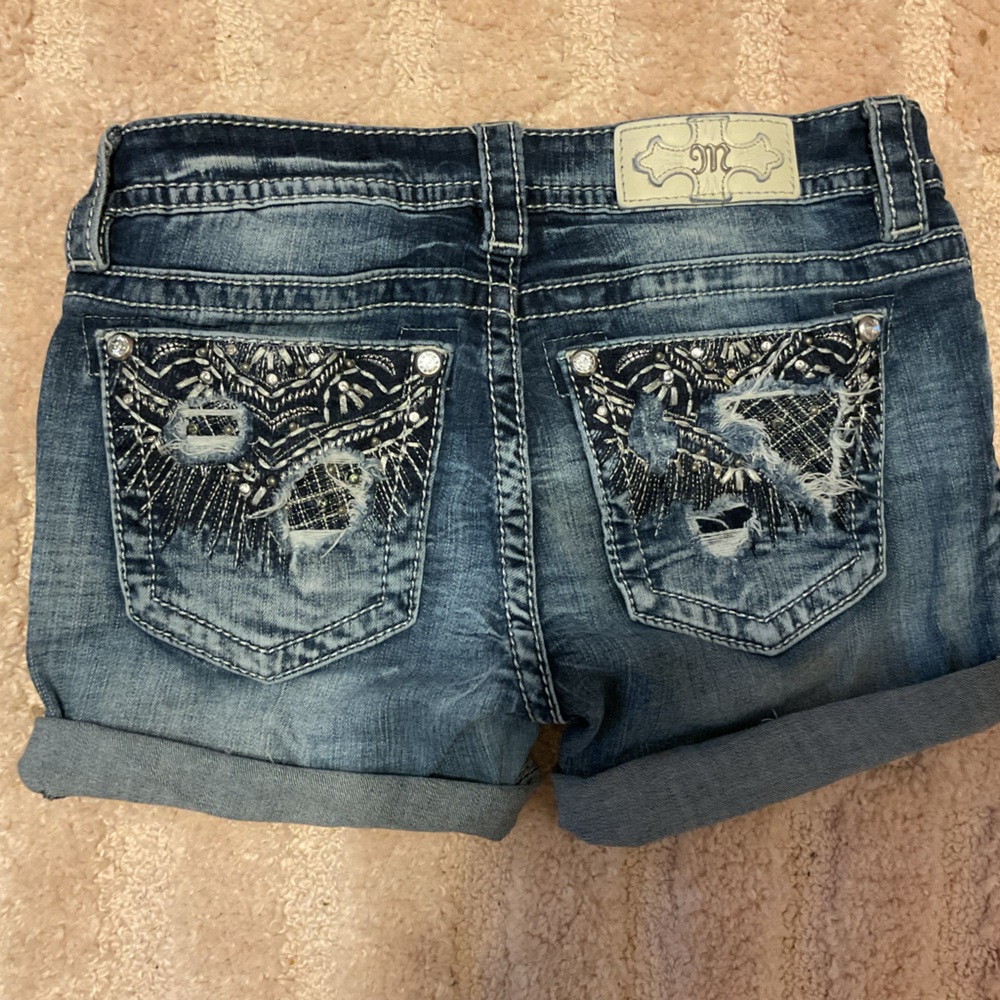 Miss Me Distressed Denim Shorts with Embellished Details